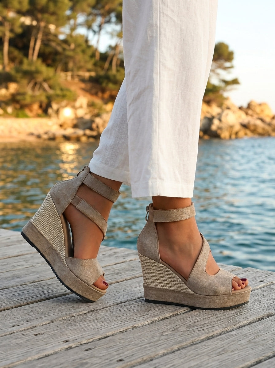 Monica | Esparto Wedge Sandals for Summer with Zipper