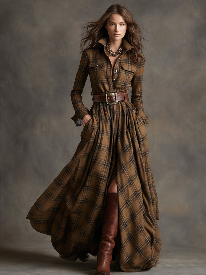 Giana - Plaid Maxi Shirt Dress