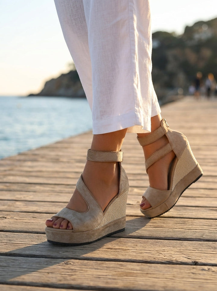 Monica | Esparto Wedge Sandals for Summer with Zipper