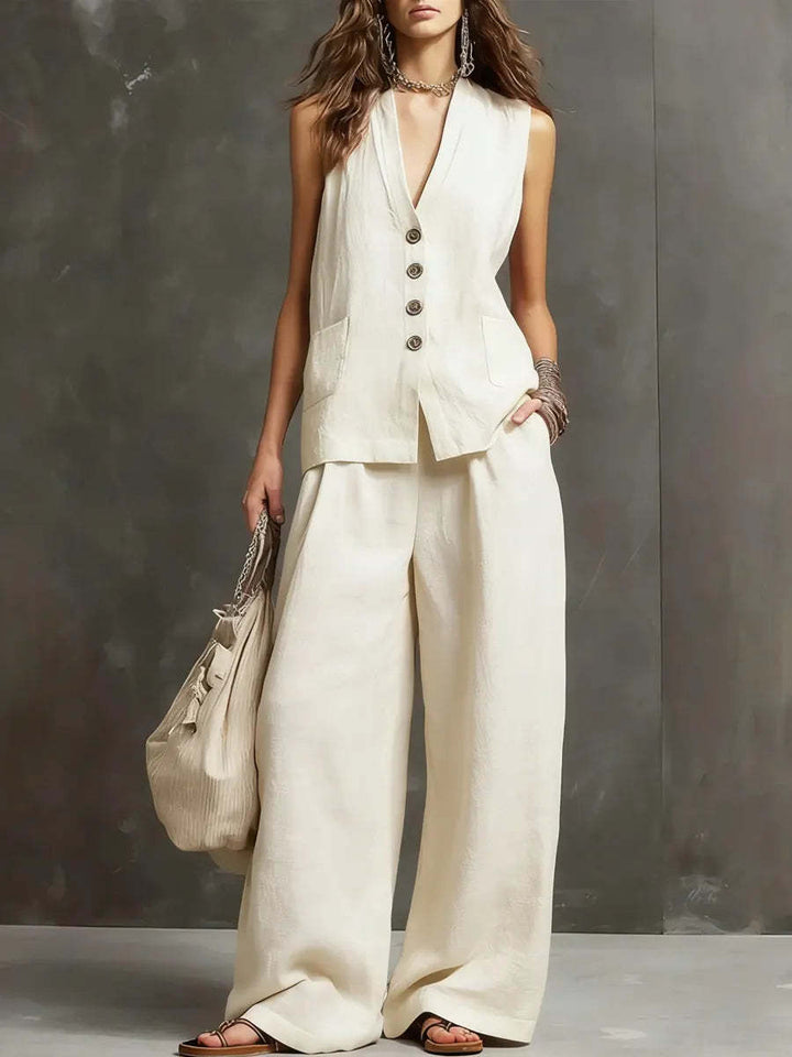 Two-Piece Set with Sleeveless Vest and Wide-Leg Pants