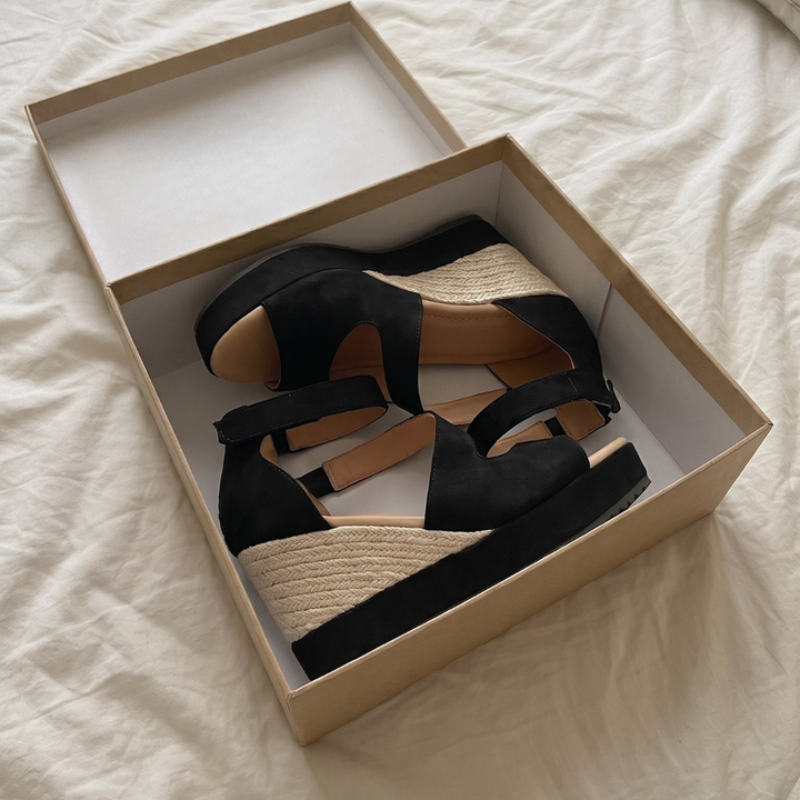 Monica | Esparto Wedge Sandals for Summer with Zipper