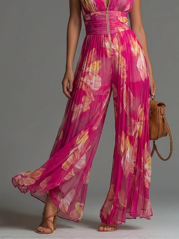Leila | Fuchsia Floral Pleated Jumpsuit™