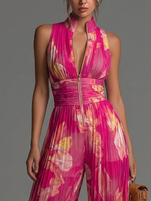 Leila | Fuchsia Floral Pleated Jumpsuit™