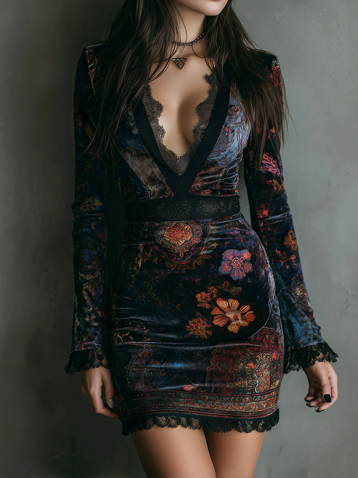 Rosalie – Velvet Floral Mini Dress