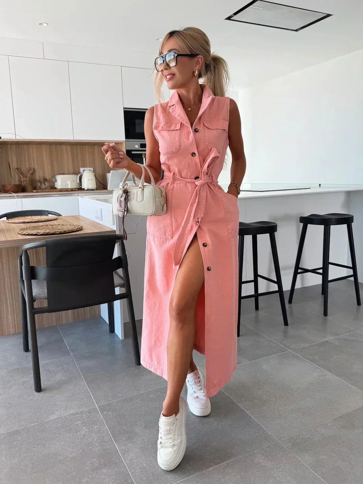 Madison - Long sleeveless denim dress