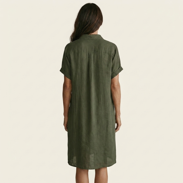 FLORENTINE | COTTON-LINEN MIDI SHIRT DRESS WITH ROLLED CUFFS